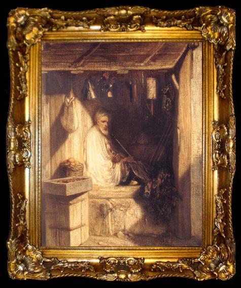 framed  Alexandre Gabriel Decamps Tukish Merchant Smoking in his Shop, ta009-2